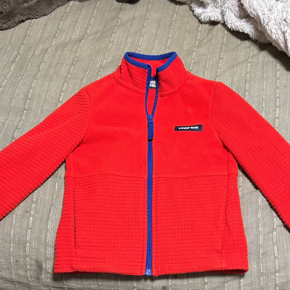 Lands' End Kids Orange Fleece Jacket with Blue Trim